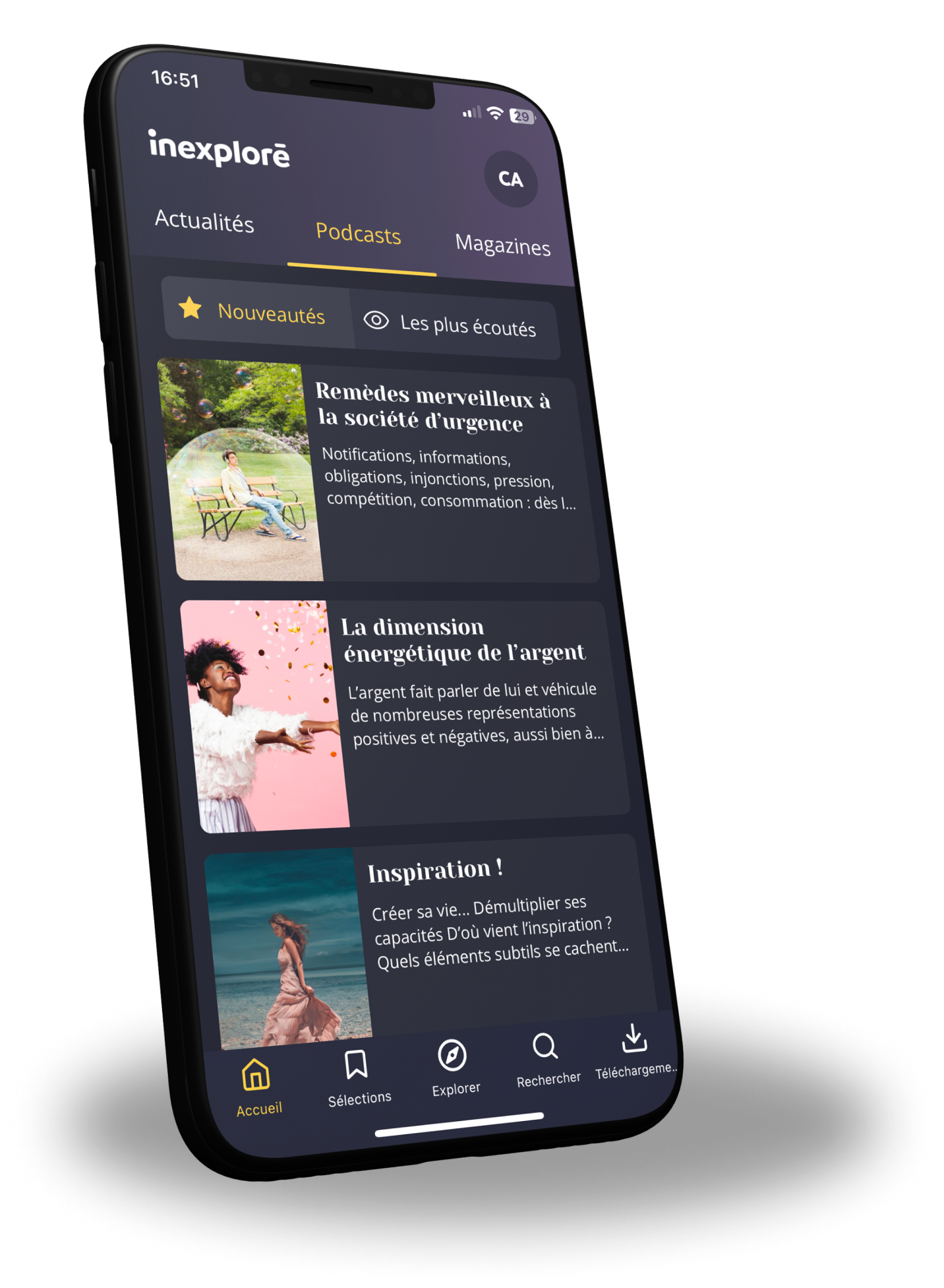 Application Inexploré sur mobile